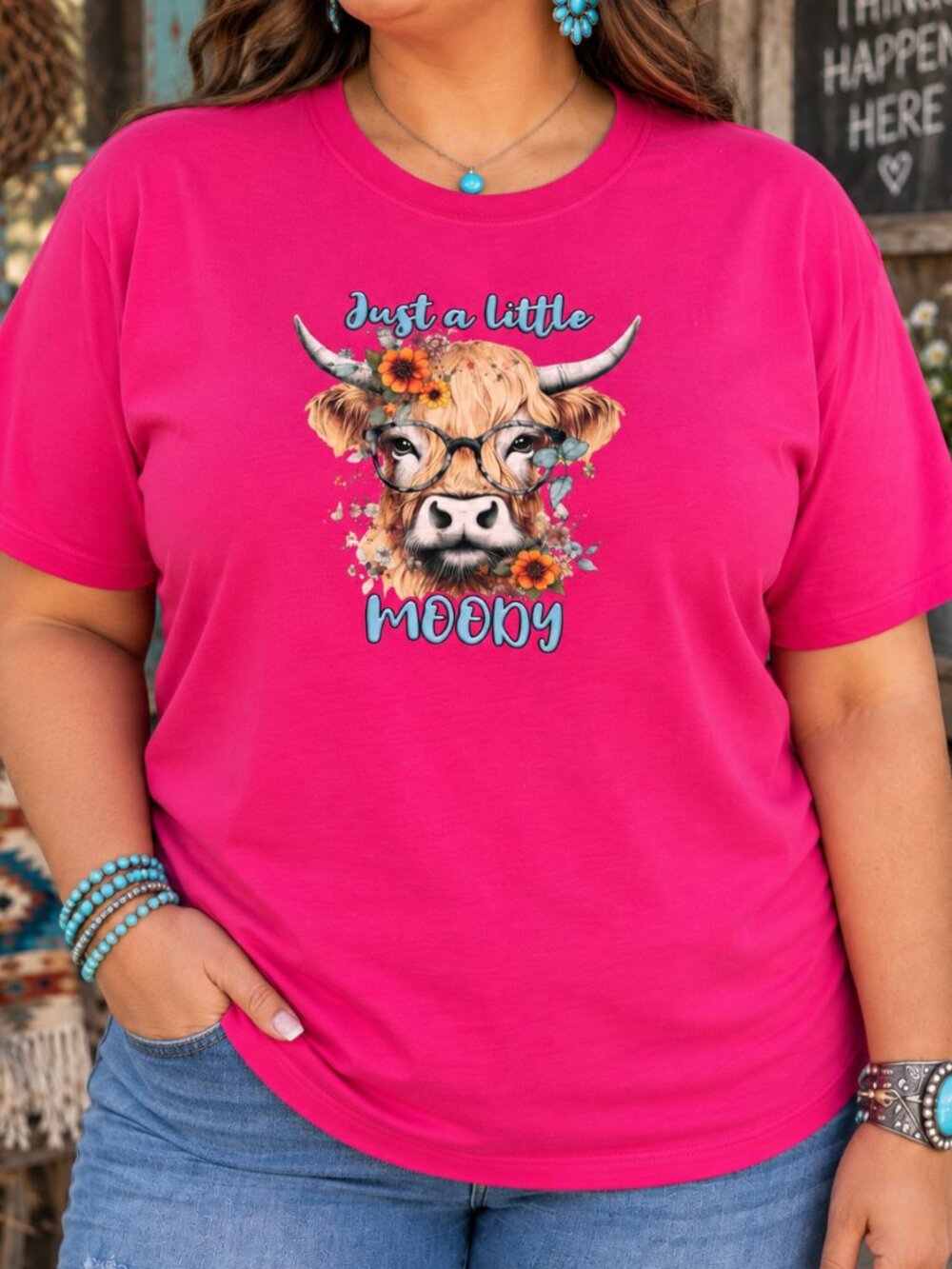 Fruit of the Loom Custom Highland Cow Moody T-Shirt Unisex 3XL Pink NWOT